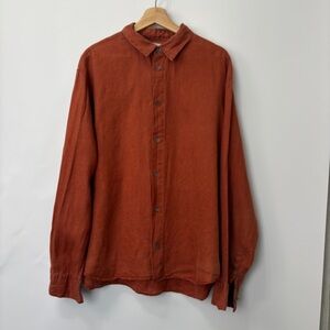 COS Linen Long Sleeve Button Down Relaxed Fit Burnt Orange Shirt Size XL